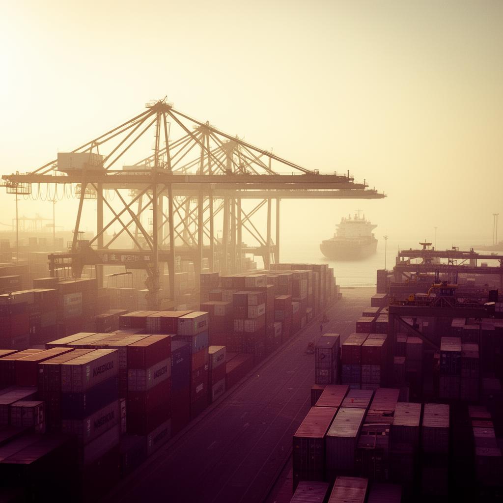 Port commercial africain au lever du jour